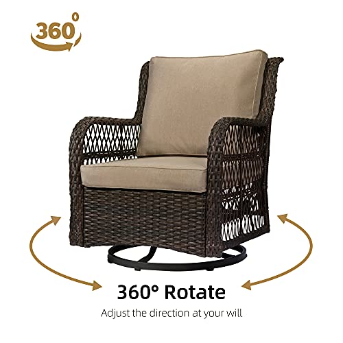 3 Pieces Outdoor Wicker Swivel Rocker Patio Set, IDEALHOUSE 360 Degree