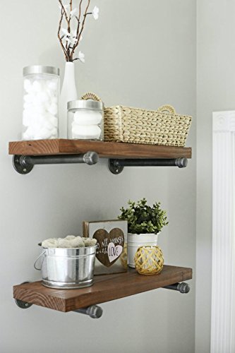 4 Pack 8” Iron Pipe Shelf Mounting Brackets Industrial Black Steel Iron Straight Shelves - DIY Rustic/Chic and Vintage Decor Floating Shelves Complete Display Set ½ Inch Flange NODNAL Co. (8 Inch)