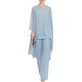 Zongqiven Chiffon Mother of The Bride Pant Suits Wedding 3Pcs Formal Outfit Set Evening Gown for Women