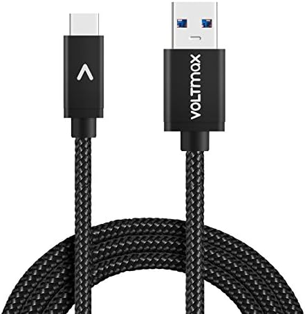 USB-C to USB 3.0 Type-C Cable (6ft) Voltmax high Speed Charging&syncing Nylon-Braided for Samsung Galaxy S8, Google Pixel, Nexus 6P 5X, LG G5 V20, HTC 10, Nokia N1 &More(Black)