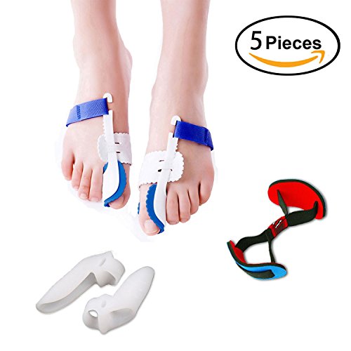 5Pcs Bunion Corrector Adjustable Bunion Splint Night Time Soft Gel for Bunion Relief, Bunion Corrector and Bunion Relief Protector Brace Kit for Big Toes, Bunion Pads, Toe Straightener, Toe Separators