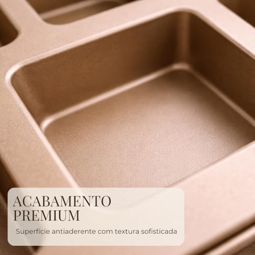 Forma para Brownie 12 Cavidades Quadradas Antiaderente, Assadeira de Aço Carbono para Mini Brownies, Cupcake, Mini Bolos, Doces e Sobremesas no Forno