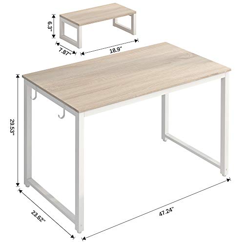 JSB Computer Office Desk 47" with Freely Move Monitor Stand and 4 Hooks