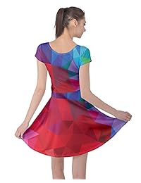 CowCow - Vestido de manga corta con diseño de triángulo geométrico retro y abstracto arcoíris para mujer, tallas XS-5XL