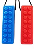 Chew Brick Sensory Chew Necklace | MommasTouch - Jewelry for Autism & Oral Motor Special Needs | Textured brick Helps children with biting and teething habits(2 pack- Blue & Red)
