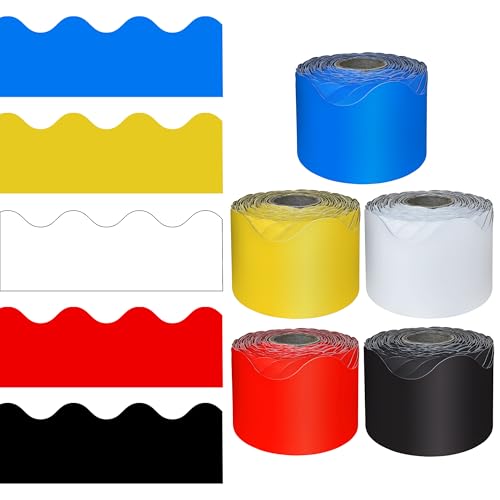 Carson Dellosa 5 Rolls of 325 Ft Scalloped Bulletin Board Borders, Blue, Yellow, Red, Black and White Classroom Borders for Bulletin Board & Classroom Décor, 65 Ft Per Bulletin Board Trim Roll
