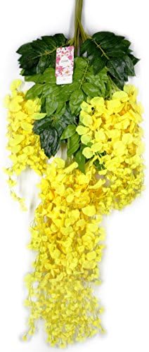 Coobl 3.6 Ft Realistic Romantic Classic Artificial Fake Wisteria Vine Ratta Silk Flowers for Garden Floral Decoration DIY Living Room Hanging Plant Vine Home Party Wedding Decor 12 Pcs (yellow)