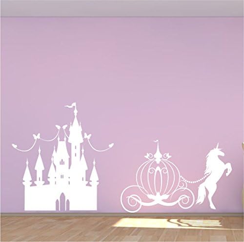 Princess castle with horse and carriage wall decal mural.