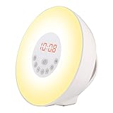 Wake-up Light, Sunrise Sunset Simulation Alarm Clock Night Emotion Touch Control Light, 6 Colors Atmosphere Lamp, 10 Brightness Bedside Lamp with 6 Natural Sounds , FM Radio and USB Charger