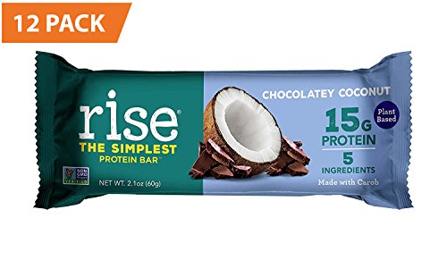 Rise Bar Non-GMO, Gluten Free, Vegan, Paleo, Plant Based Protein Bar made with Pea Protein (15g), No Added Sugar, Chocolatey Coconut High Protein Bar with Fiber & Vitamins 2.1oz, (12 Count)