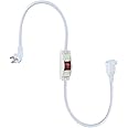 Short Power Extension Cord with On Off Switch - 2FT Flat Plug Short 3Prong Extension Cord with Inline Switch Waterproof, 1875W Heavy Duty White SJTW 14AWG Grounded 15A AC Electrical Extension Cord