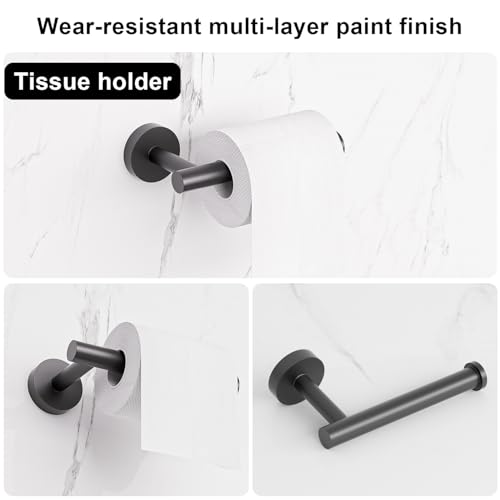 sunzone Bathroom Accessories Set, 5 Pieces Towel Bar, 60 cm Towel Bar, Towel Ring, Bathrobe Towel Hook, Toilet Paper Holder, 304 Stainless Steel, Black
