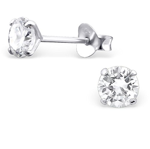 DTPSilver - 925 Sterling Silver Studs Earrings with Round Cubic Zirconia - 5 mm