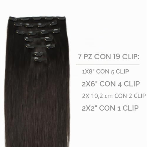 WENNALIFE Clip in Hair Extensions, 50 cm 120 g 7 Pieces Clip in Human Hair Extensions Real Dark Brown Remy Human Natural Hair Extensions with Clips
