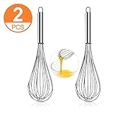 Stainless Steel Egg Beater 10 Inches, Set Of 2 Whisks Kitchen Utensils Balloon Line Sweep For Mixing, Beating, Cooking, Stirring Milk Foam, Making A Cake, Etc. By MAIICY