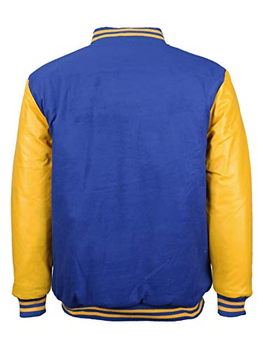 Maximos USA Men's Premium Vintage Baseball Letterman Varsity Jacket (2XL, Blue Yellow)