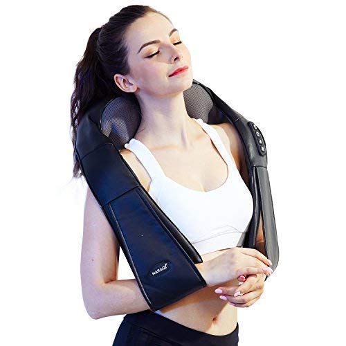 Deep Shiatsu Kneading Neck Back Shoulder 3D Rollers Massager with Heat for Home Car Office[Bi-direction,Intensity Control](Black)