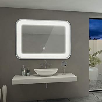 Tangkula LED Lighted Bathroom Mirror, Wall Mounted Rectangle Vanity Mirror with Touch Button, 27.5 x 20 Inch