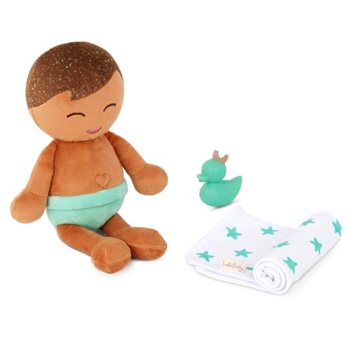 LullaBaby – 14-Inch Bath Doll – Olive Skintone & Light Brown Hair Baby Boy Doll with Accessories – Soft Plush Body – Real Water Play – Tub Toy – Kids Ages 2+