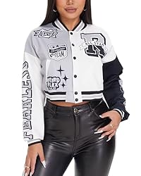 babyhealthy Womens Crop Varsity Jacket Stitched