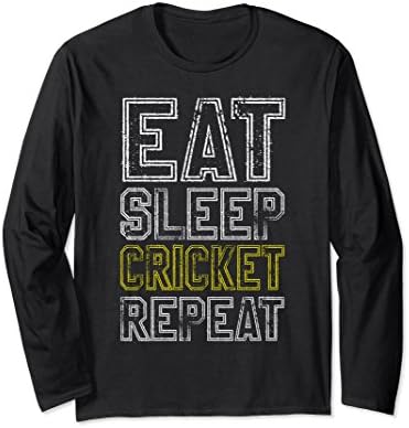 Unisex Eat Sleep Cricket Repeat Funny Long Sleeve T-shirt Small Black