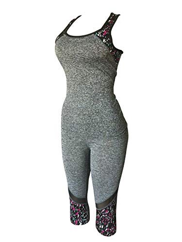 Women Gym Yoga Workout Activewear Set 2 Pieces Top Leggings Sportswear Tracksuit Set (S/M = US 4-8, 02 Grey Mix) - Thumbnail 2