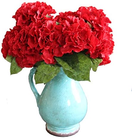 Duosuny Artificial Silk Fake 5 Heads Flower Bunch Bouquet Home Hotel Wedding Party Garden Floral Decor Hydrangea (Red)
