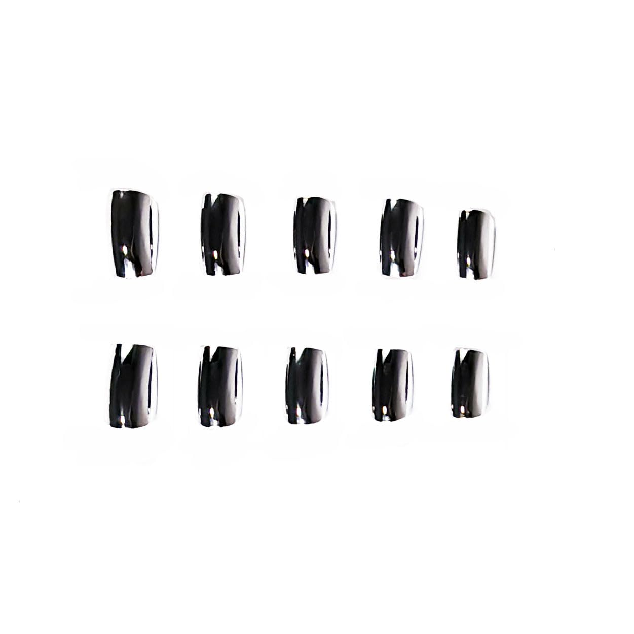 Silver Press on Nails Square Medium Fake Nails Metallic Chrome False Nails Mirror Silver Acrylic Nails Press ons Holographic Metal Chrome Glue on Nails Stick on Nails for Women Manicure 24pcs - Image 6