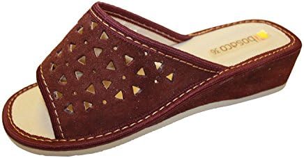 Slippers Womens Genuine Suede Leather Ladies Wedge Heel House Shoes