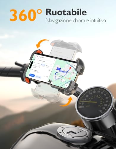 Rolgno Mobile Phone Holder for Motorcycle, [Dumper Anti-Vibration & 1S Lock] Mobile Phone Holder Bike Handlebar, 360° Rotatable Motorcycle Phone Holder with Shock Absorbers, Compatible iPhone, Galaxy