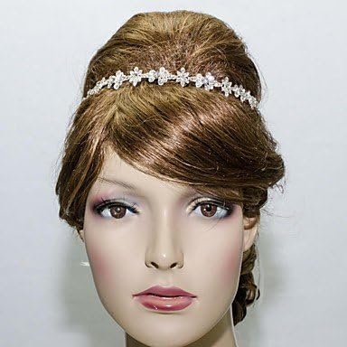 SuSy 27.5cm Vogue Bridal Princess Wedding Ribbon Flower Headband Headdress with Clear Rhinestone, Hair Jewelry