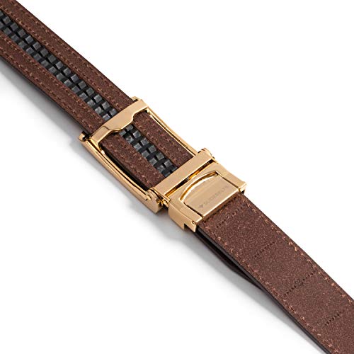SlideBelts Top Grain Leather Ratchet Belt (Walnut with Gold Buckle, Up