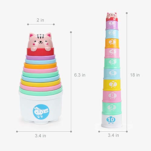 Alagoo Stacking Cups Baby Building Set, Nesting Cups Embossed Animal, Numbers, Colors Stacking and Sorting Nesting Toys for Kids Bathtub, Beach, Water Toy(11 Pcs)