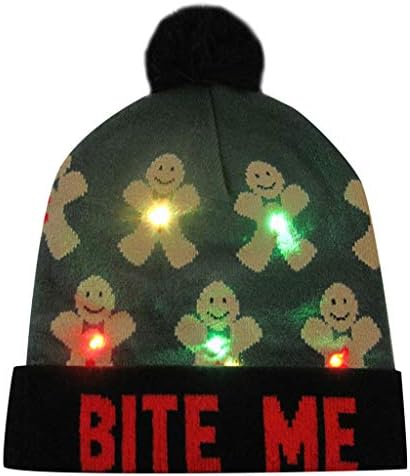 Succper Christmas hat LED Light Up Hat Beanie Knit Cap, Colorful Lights Xmas Beanie Unisex Winter Snow Sweater Ugly Holiday Party Cap (F)