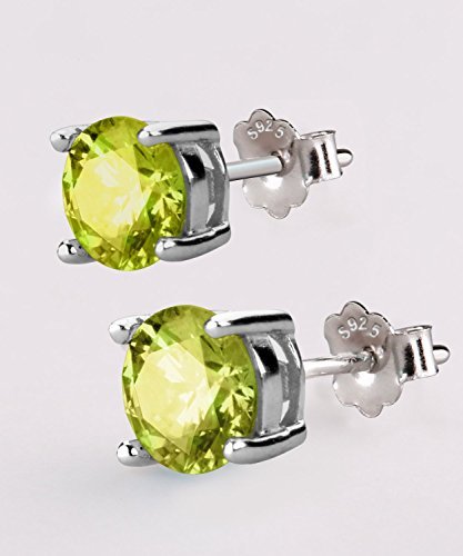 UHIBROS Sterling Silver Birthstone Stud Earrings Round Cubic Zirconia Diamond August Gifts