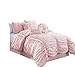 Chezmoi Collection 7-Piece Chic Ruched Comforter Set (with Throw Pillows) (King, Pink)