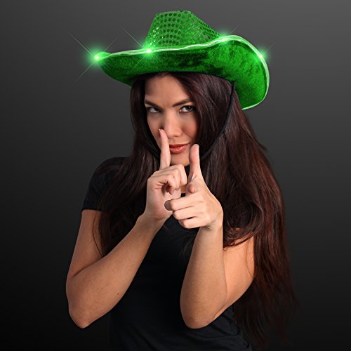 Green Sequin Light Up LED Cowboy Hat
