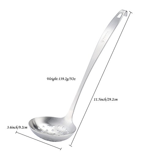 Tenta Kitchen Dia 9CM One Piece Stainless Steel Skimmer/Slotted Spoon/Strainer Ladle With Hook And Hole For Easy Hanging,11.5"x 3.6"