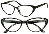 Sunglass Stop - Women's Round Rx Optical Cat Eye Magnification Reading Readers Eye Glasses (Black, 2 x)