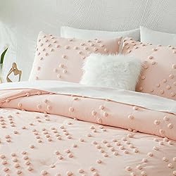 Geniospin Pink Comforter Set Queen, Pom Pom Tufted