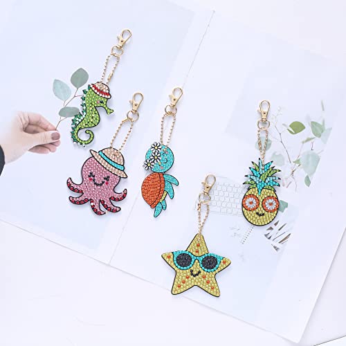MingSH 5 Pieces DIY 5D Diamond Art Painting Keychain Kit, Double Sided Full Drill Diamond Rhinestone Painting Key Chains Pendant for Women Purse Backpack Handbag Decor