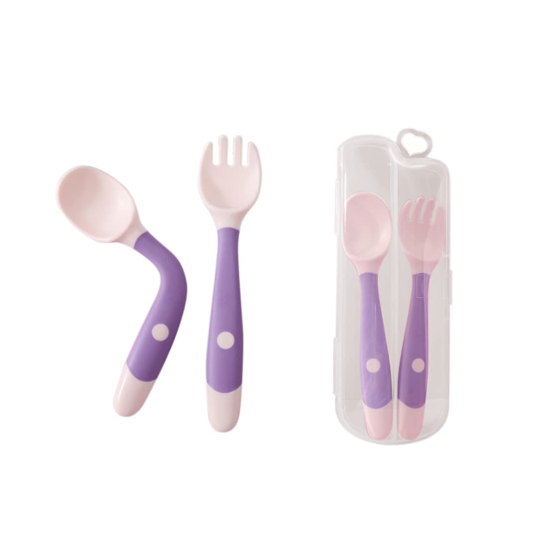 Tomedeks 2pcs Infant Feeding Training Spoon and Fork Cutlery,Baby Utensils Spoon and Fork Set,Children Easy to Hold, Heat-Resistant and Flexible Learning Spoon and Fork (Purple)