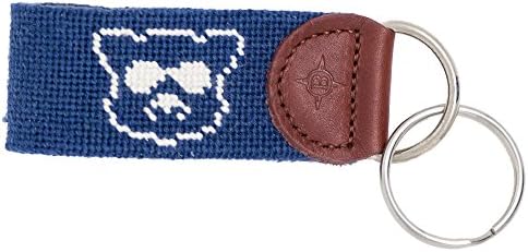 Islanders Hand-Stiched Needlepoint and Leather Key Fob for Keychains, Pigface/Navy, One Size