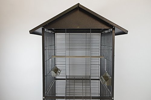 Homey Pet - 65" House Shape Bird Cockatoo Macaw Cage with Roof Casters, Feed Door, Perch, Metal Tray. Size: 23 ½" (W) x 23 ½" (L) x 54 ¼' (H). Item ID:PR-1610-BSV
