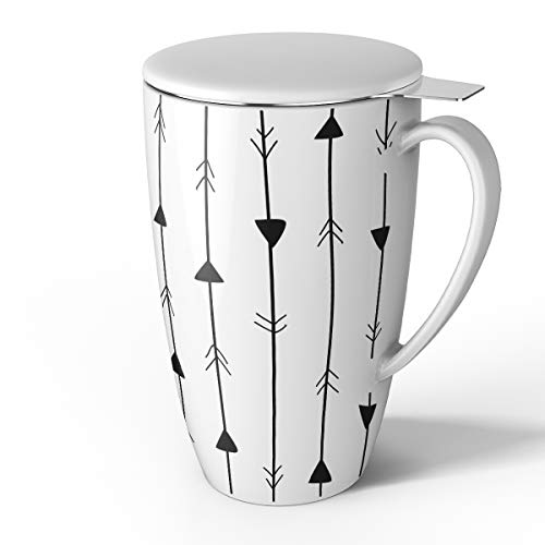 Sweese 2151 Porcelain Tea Mug with Infuser and Lid, 15 OZ