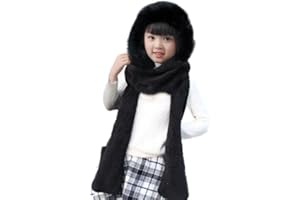 CNGYNI Kids Warm Hoodie Hat/Scarf/Gloves Set Soft Plush Thick Shu Velveteen Winter Hat for Girls Boys 4-10 Years Old