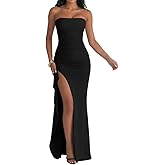 LAGSHIAN Women's Elegant Tube High Split Maxi Dress Strapless Bodycon Ruched Long Formal Evening Dress