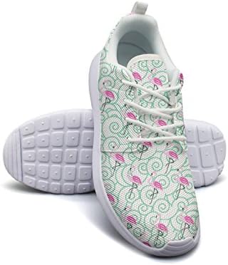 Saerg Bearry Women's Pink Flamingo On Greeb Clouds Lightweight Mesh Running Shoes Athletic Sneakers