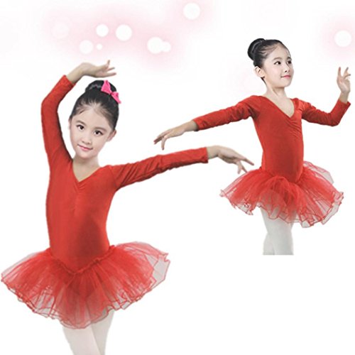 Tiean New Toddler Girls Gauze Leotards Tops Bodysuit Dancewear Dress Clothes Girls Outfits (3 T, Red)