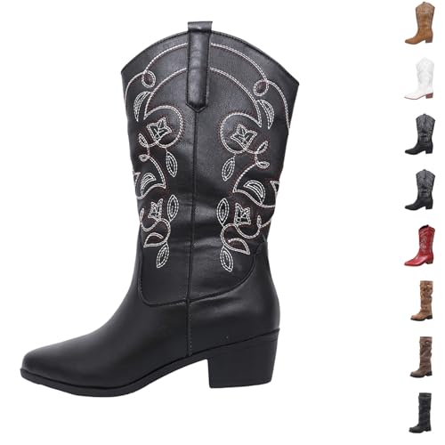 Knee High Black Boots Women Womens Knee High Boots in Waterproof Synthetic Leather with Anti-Slip Thick Sole, Round Toe Design for All-Day Comfort Women'S Size 6